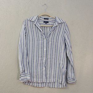 100% Linen Blue Striped Shirt - Size Small